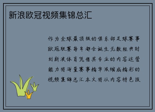 新浪欧冠视频集锦总汇